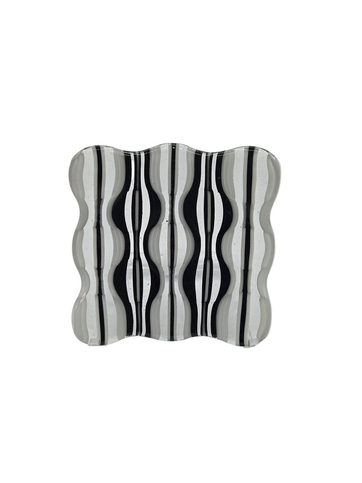 Black and white striped glass panel on a white background