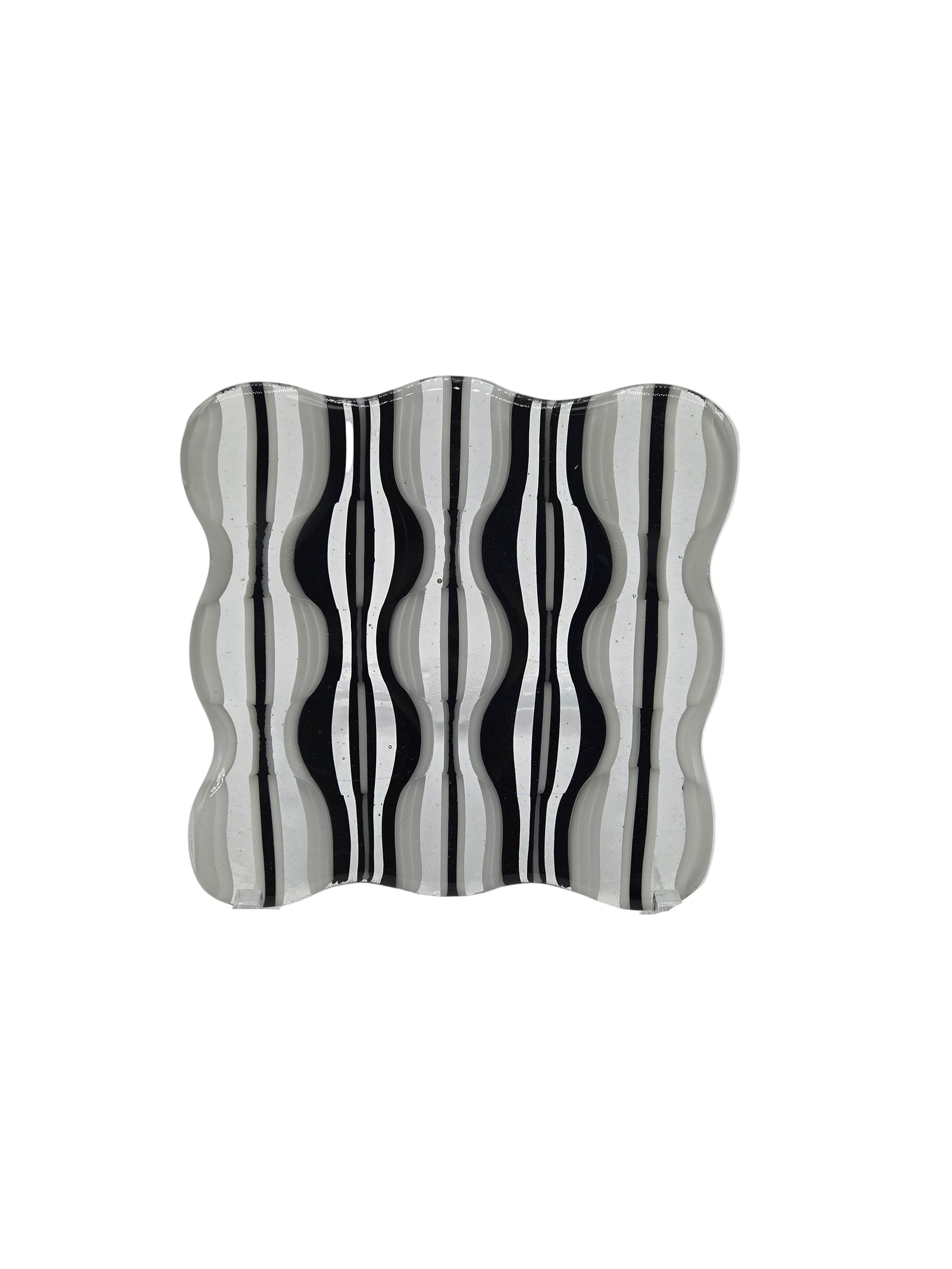 Black and white striped glass panel on a white background