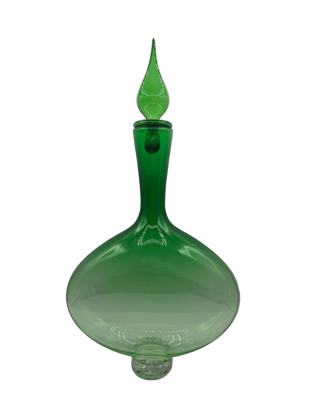 Large Emerald Flattened Bottle with Emerald Top