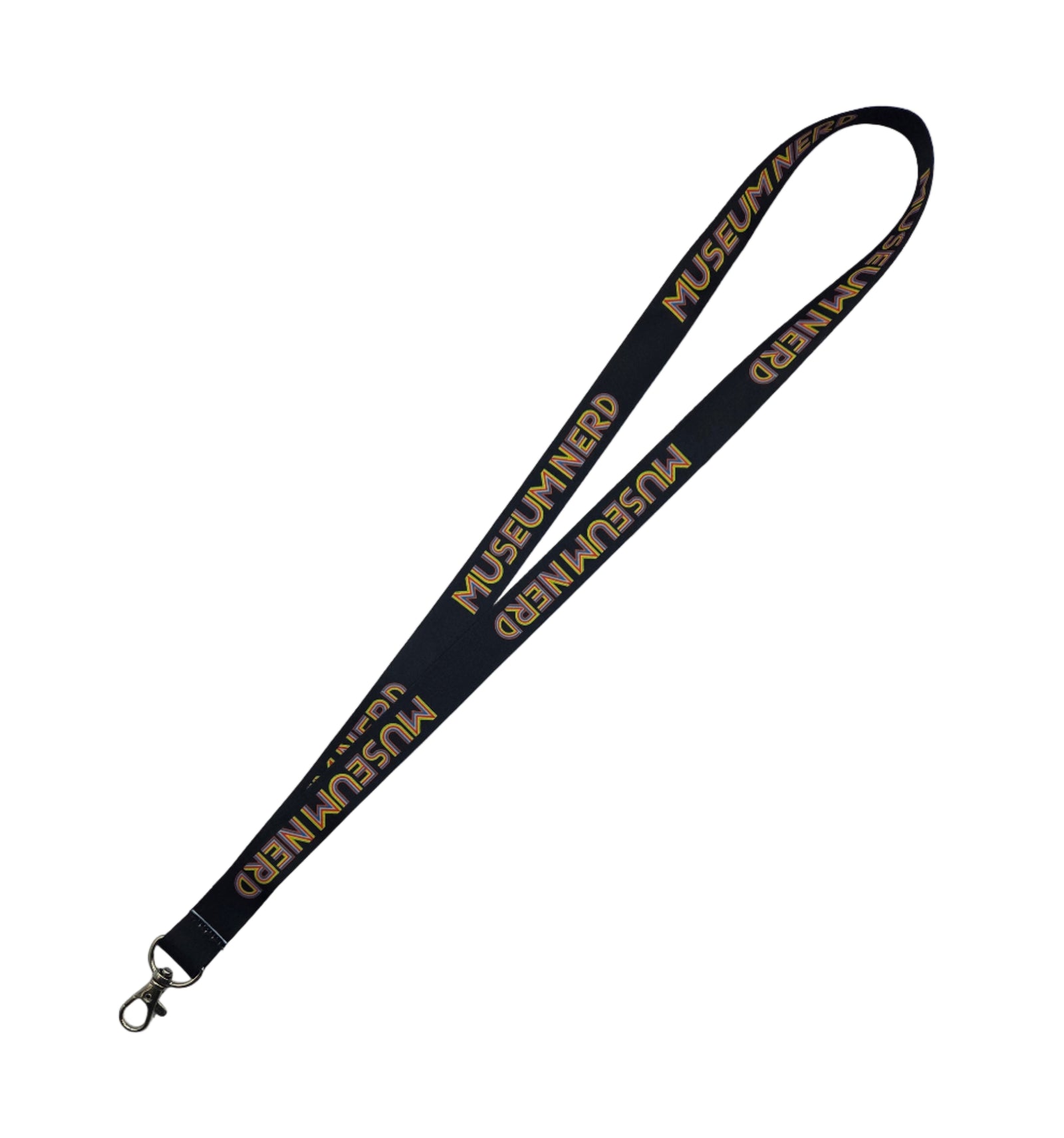 Black lanyard with 'MUSEUMINERD' text on a white background