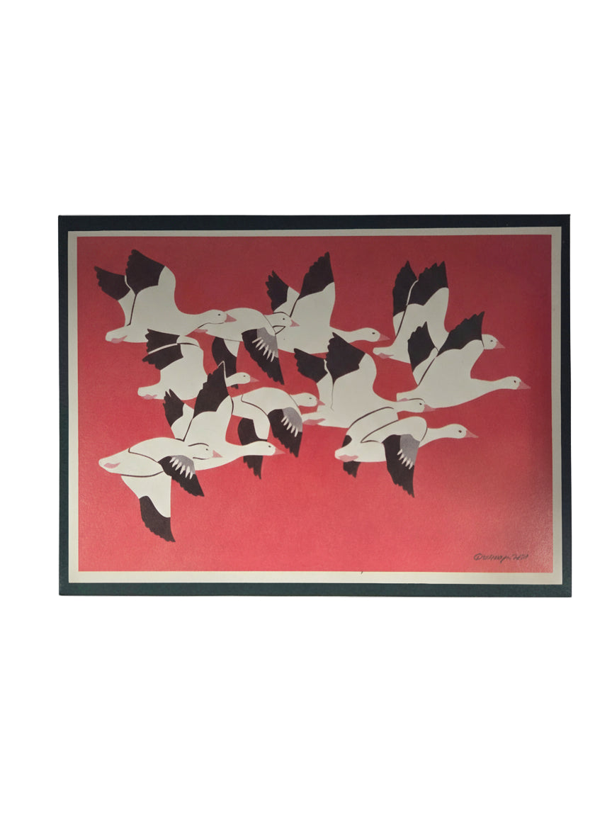 notecard of birds on a red background