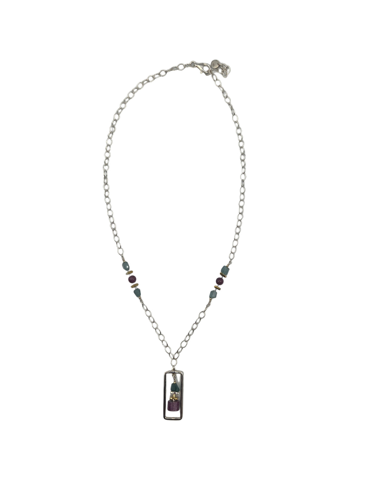Ruby and Kyanite Rectangular Pendant Necklace
