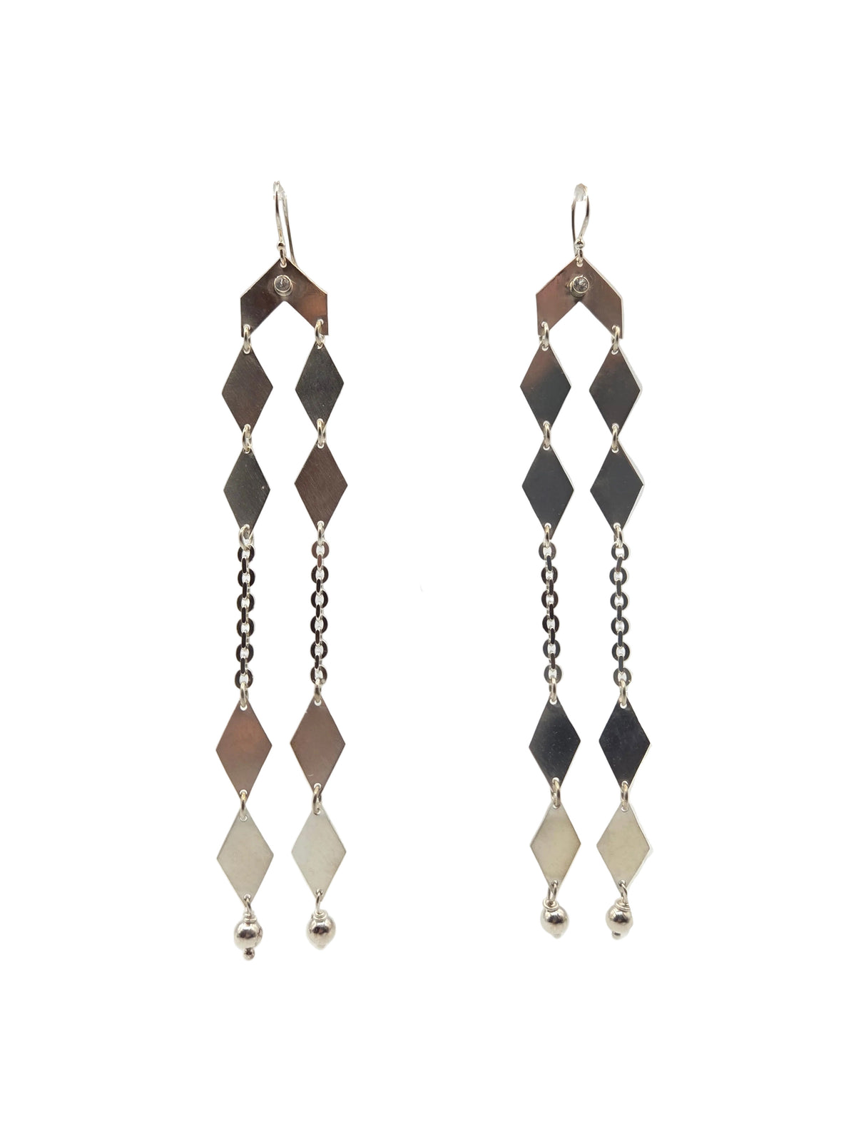 Long Quadruple Topaz & Sterling Silver Diamond Shaped Earrings