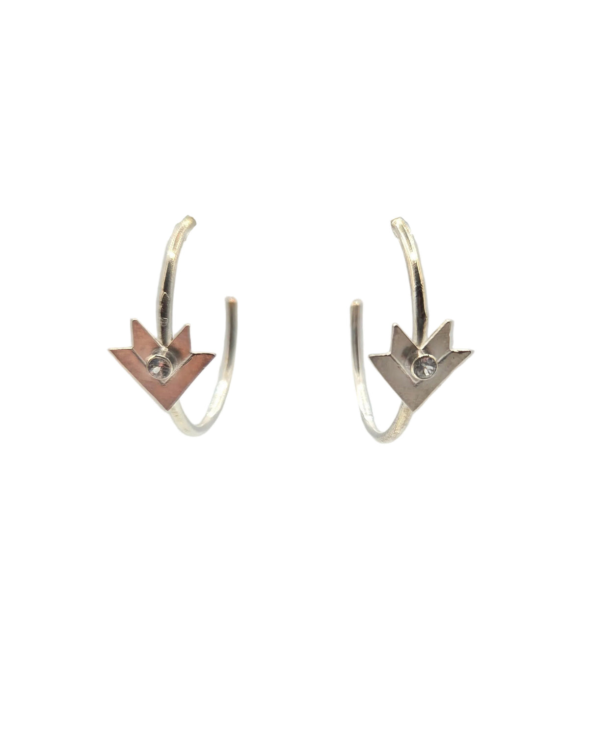 Small Arrow Hoop With White Topaz Earrings