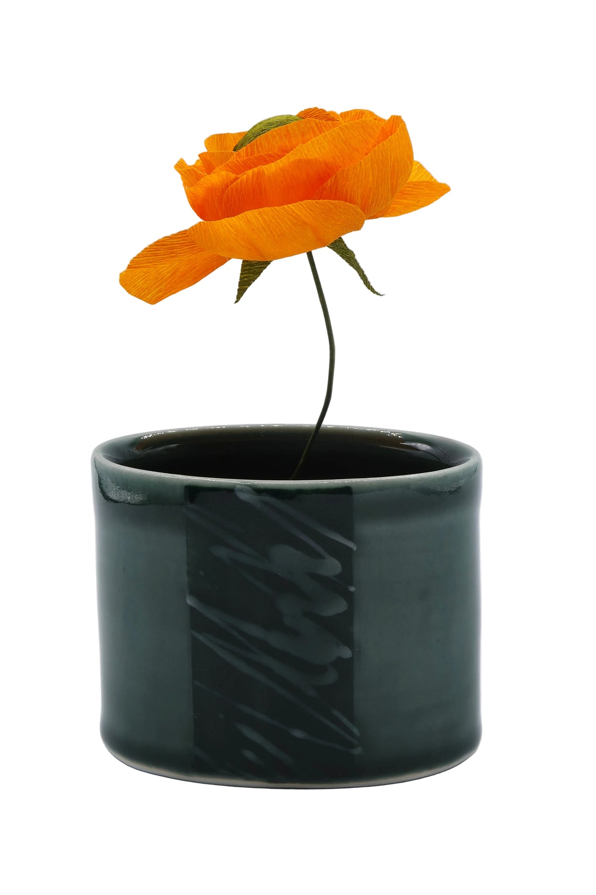 Teal Small Oval Vase Black with slip