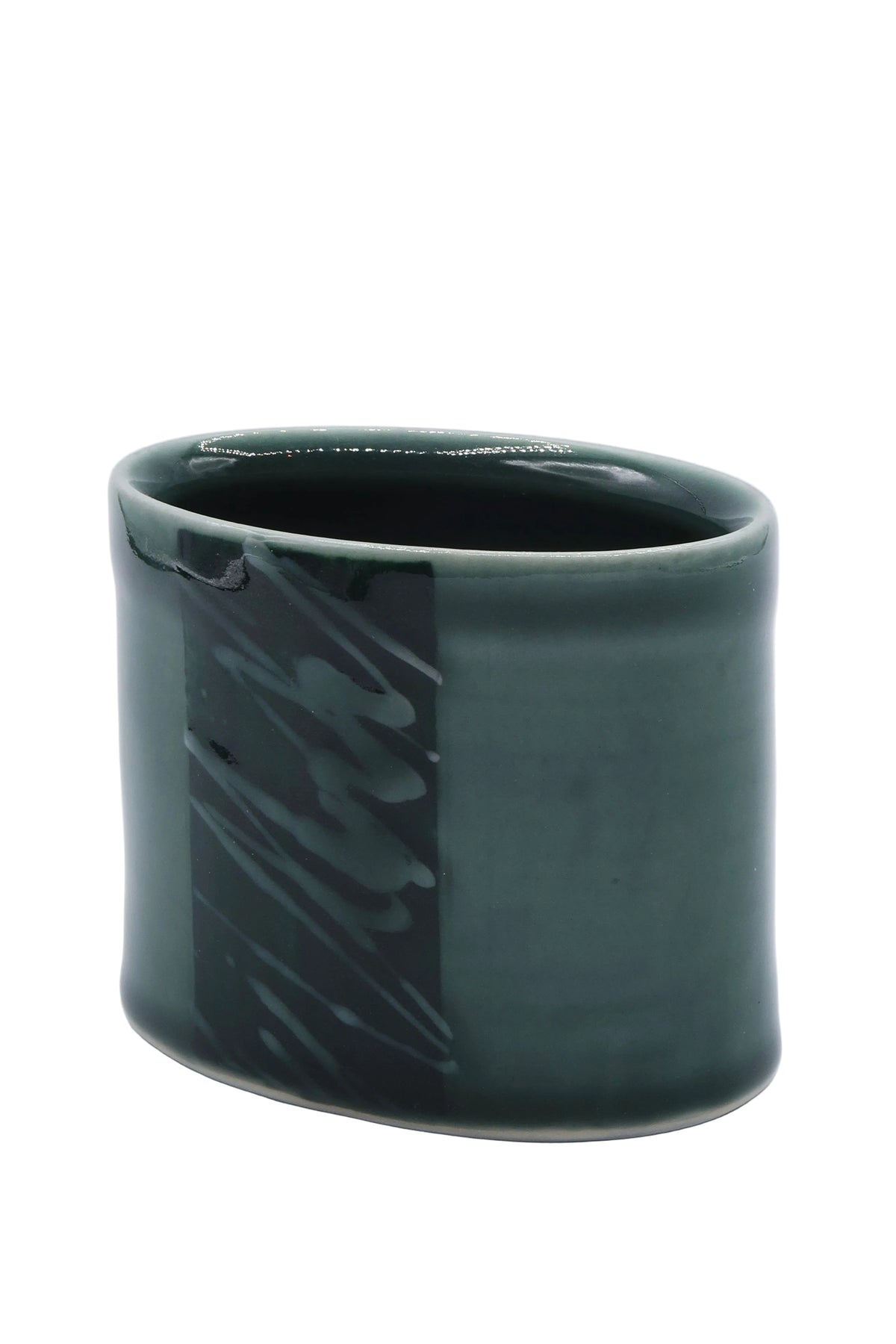 Teal Small Oval Vase Black with slip