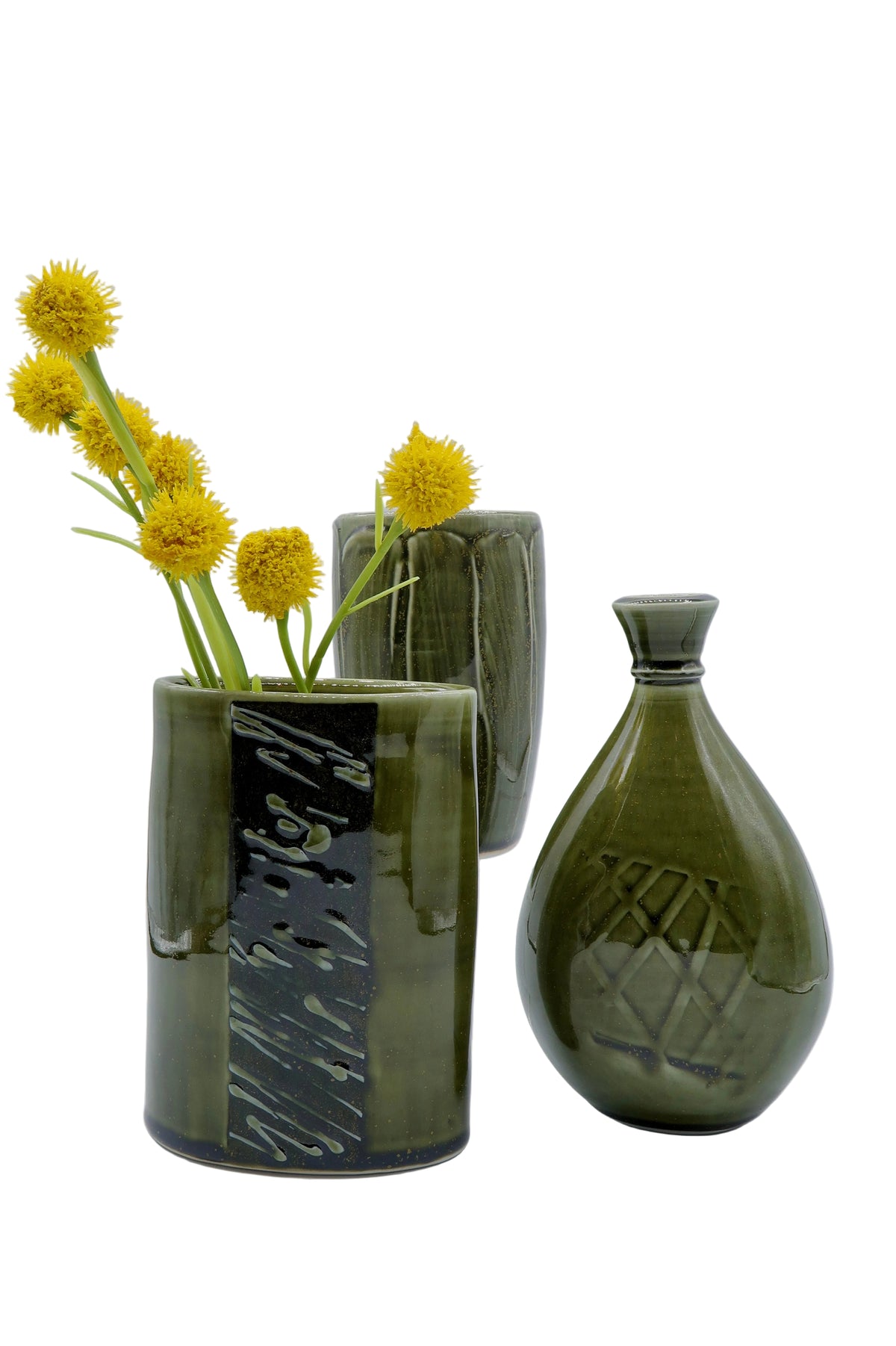 Green Oval Vase With Slip