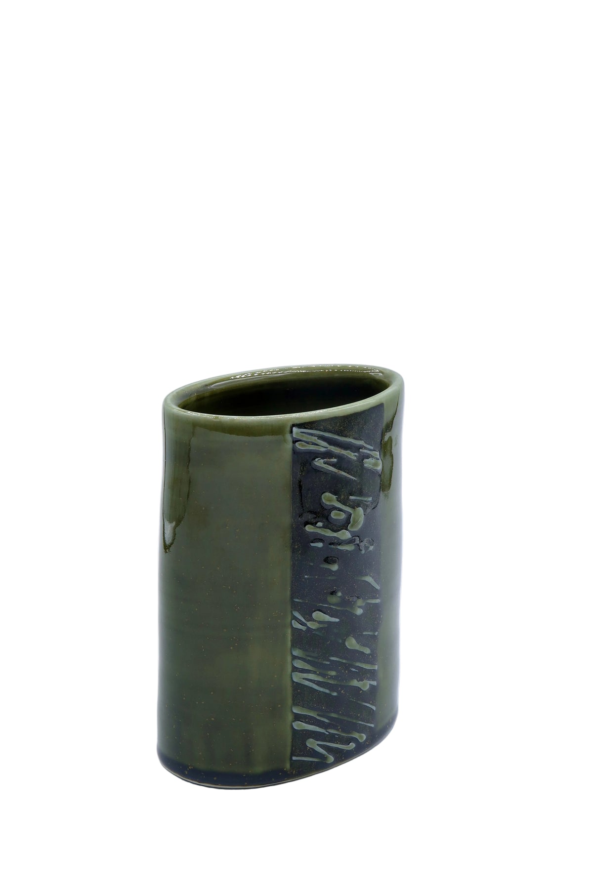 Green Oval Vase With Slip