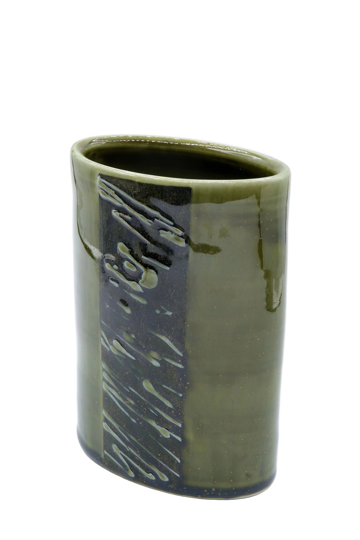 Green Oval Vase With Slip