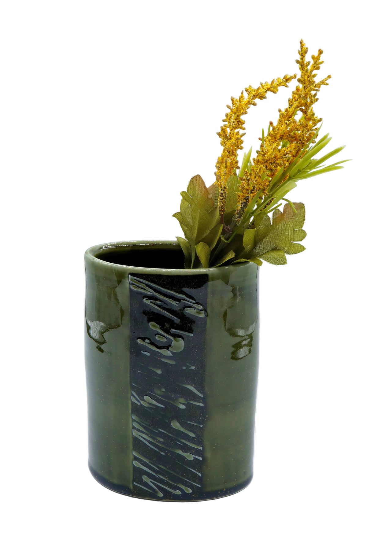 Green Oval Vase With Slip