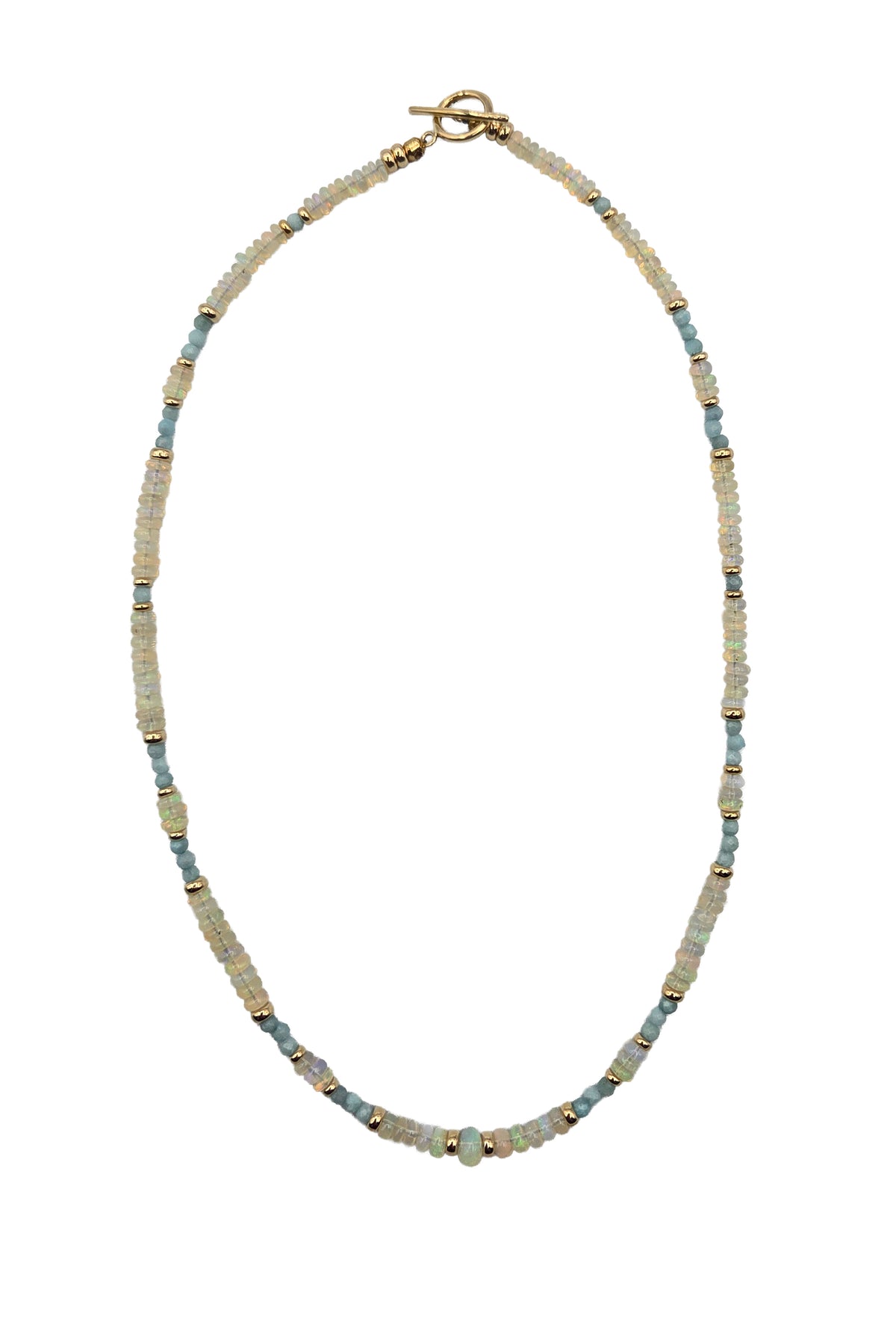 Opal & Larimar Bead 14k Yellow Gold Strand Necklace