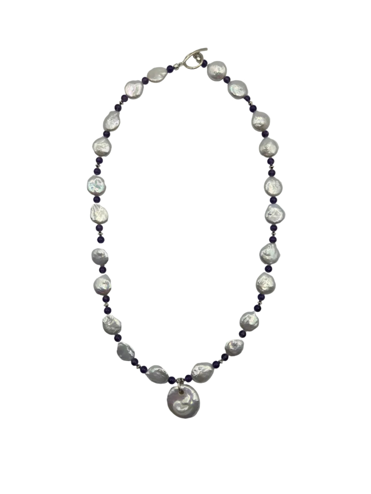 Coin Pearl & Amethyst Strand Sterling Necklace