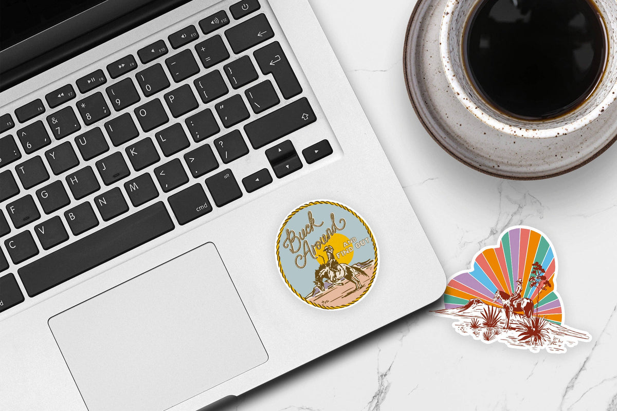 Rainbow Sunset Cowgirl Sticker