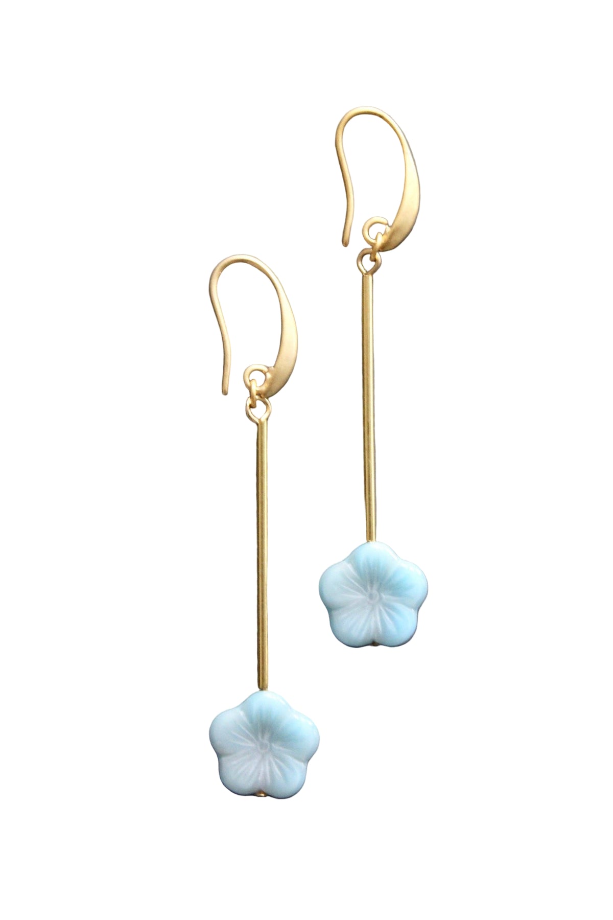 Blue Czech Glass Flower Earrings