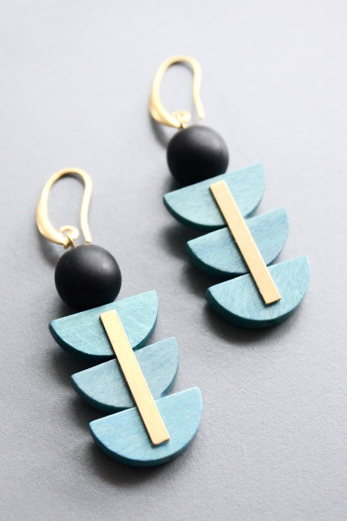 Geometric Art Deco Painted Wood Earrings