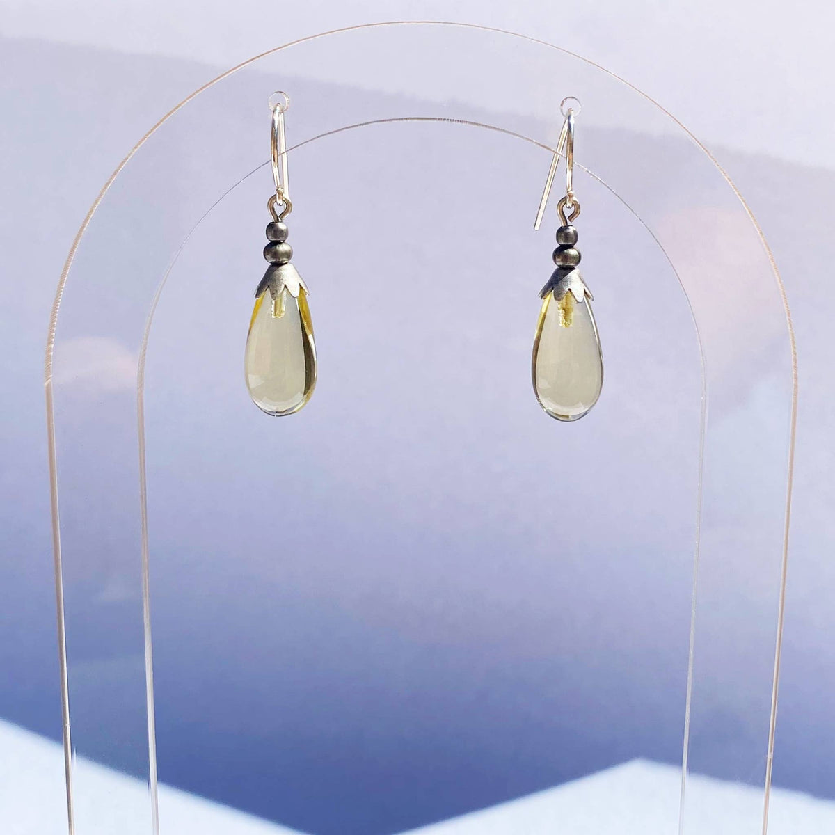 Glass Drop Earrings with Silver Accent