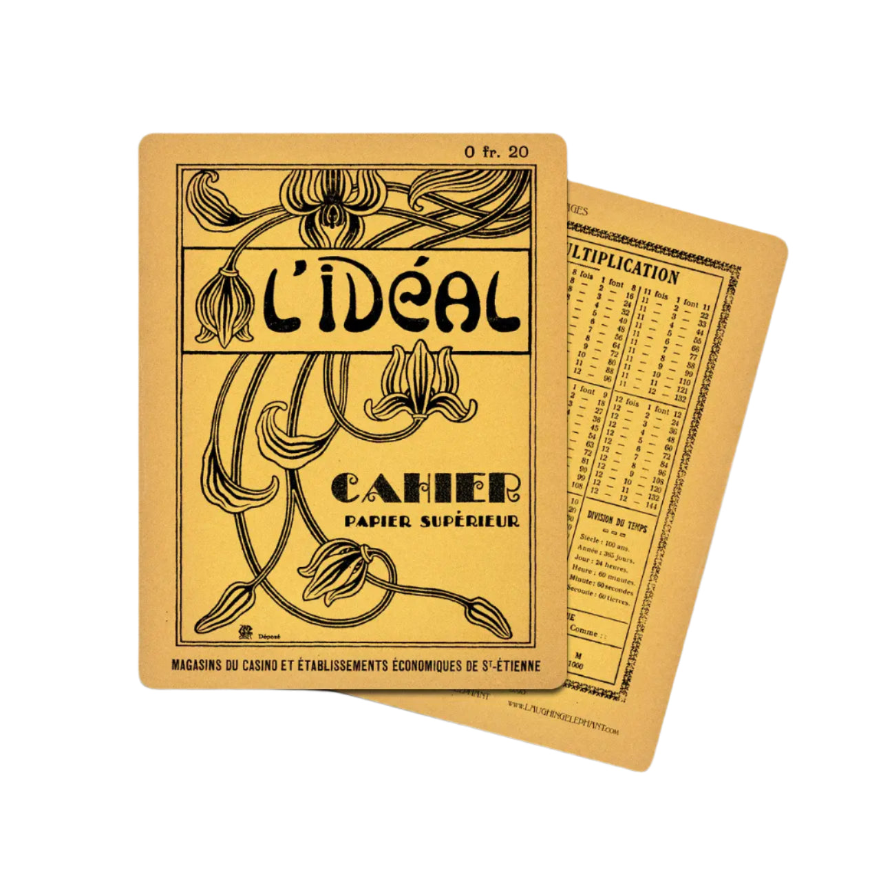 Vintage-style notebook cover with decorative design and text on a gray background