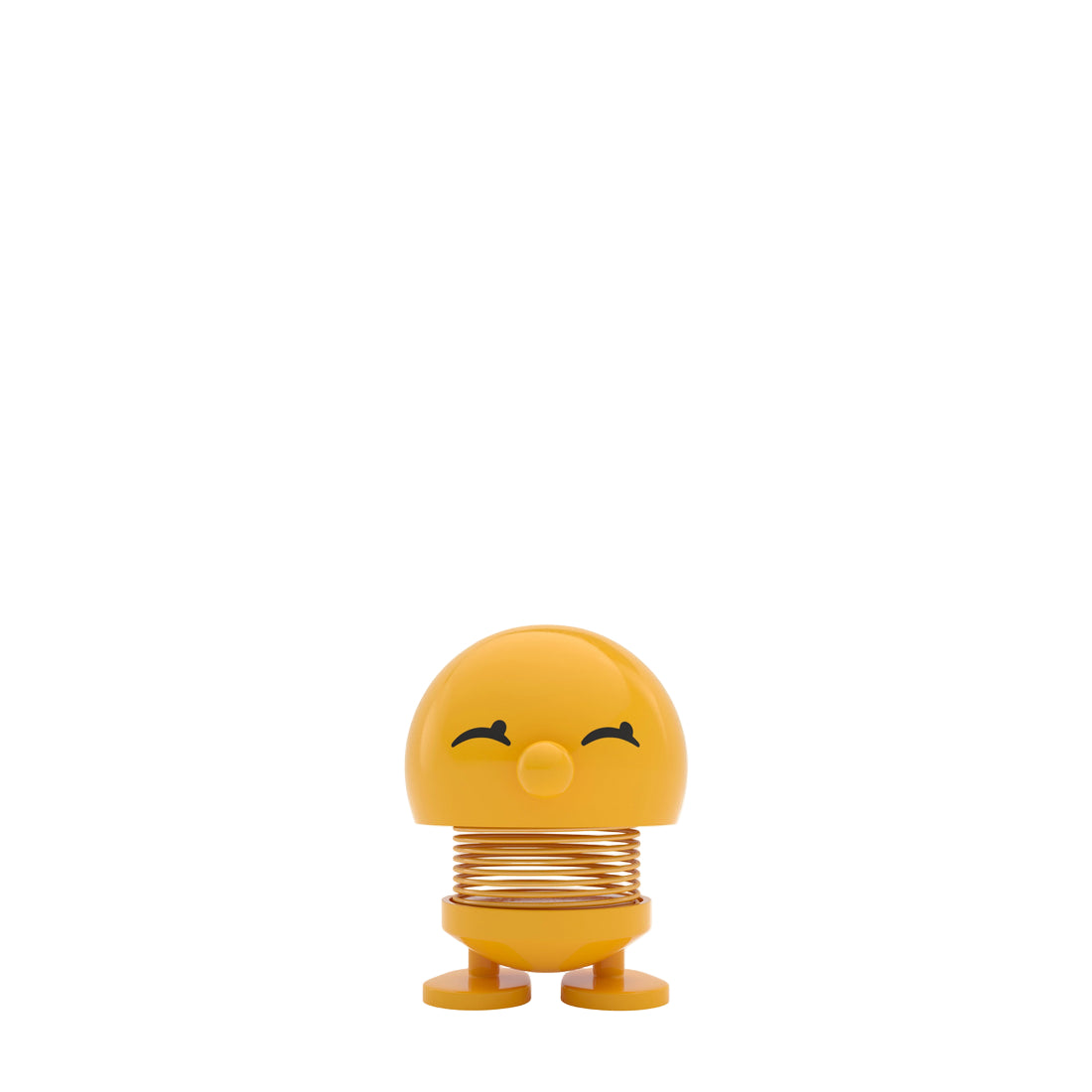 Yellow spring toy with a happy face on a white background