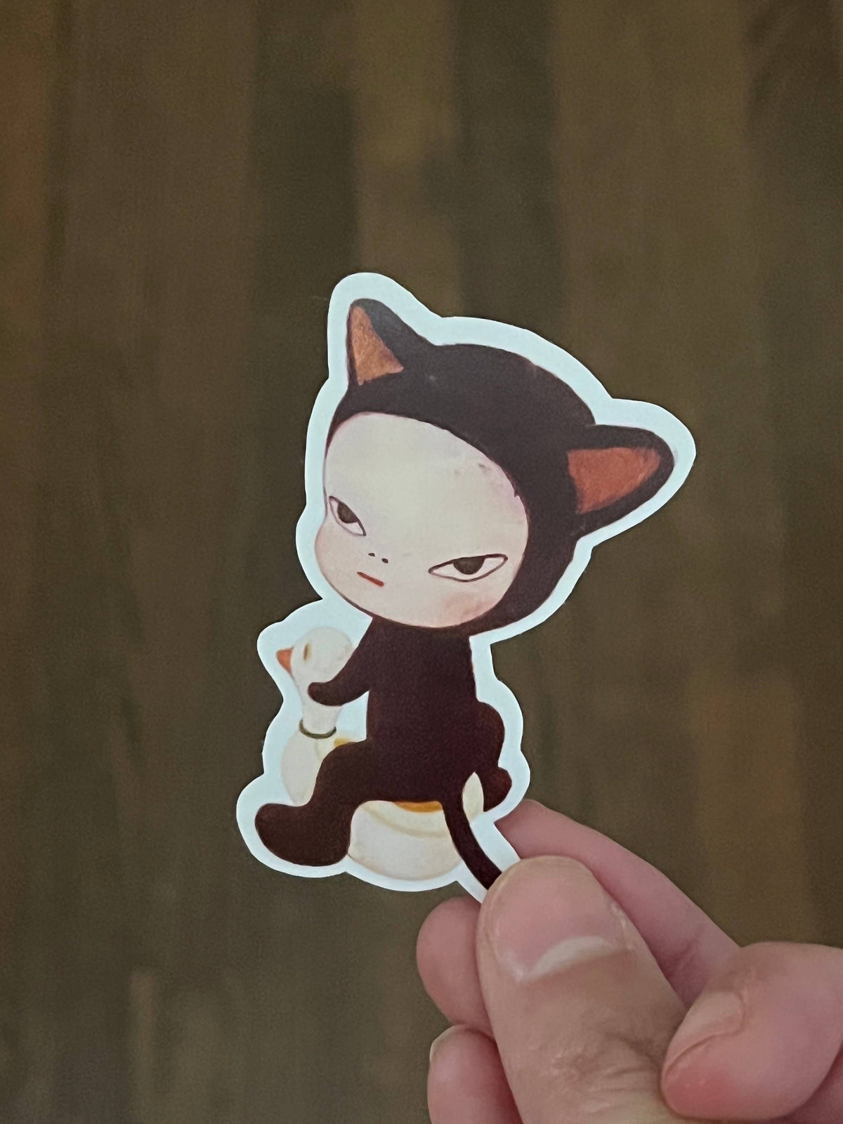 Yoshitomo Nara Cat Boy On Duck Glitter Sticker