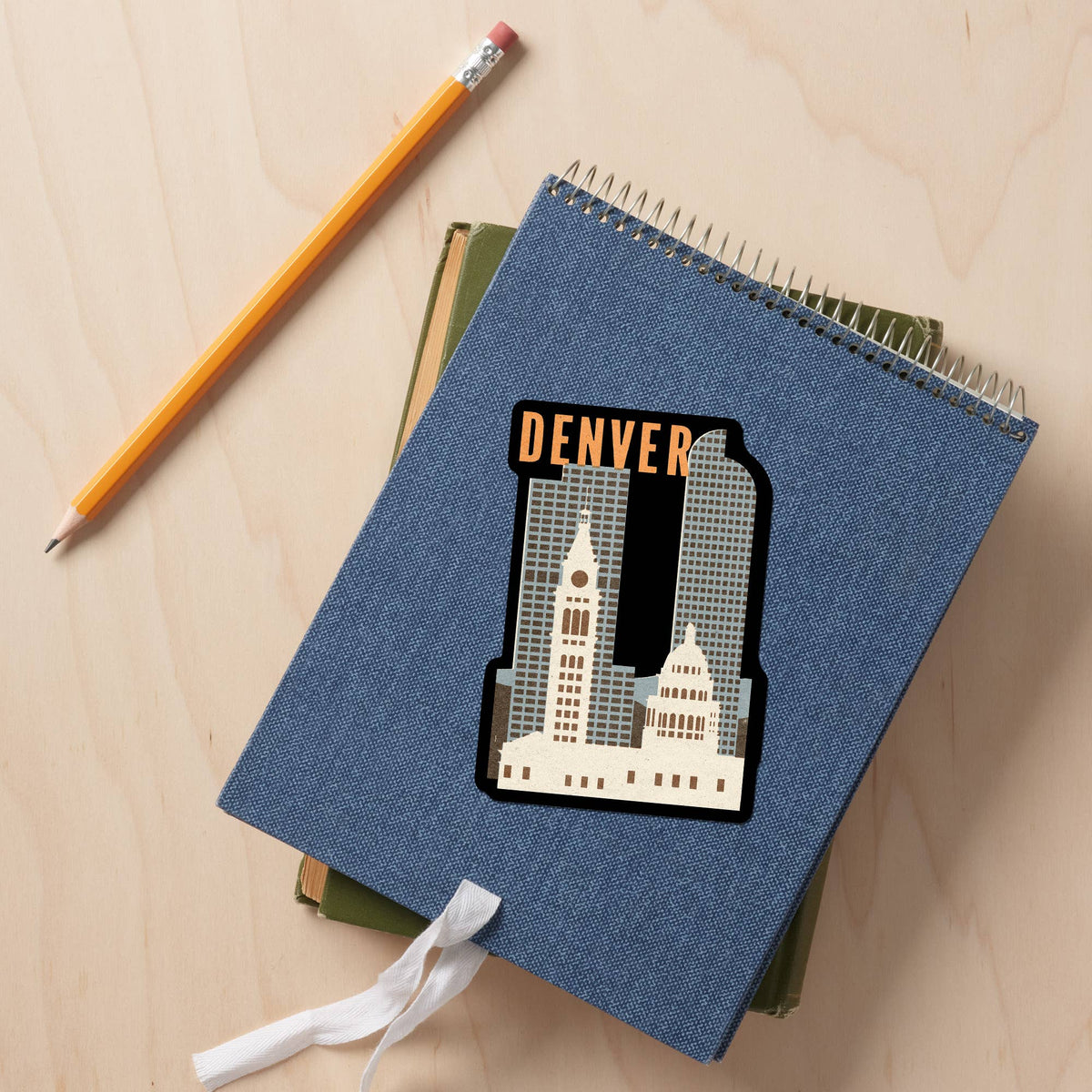 Denver, Colorado, Woodblock Sticker