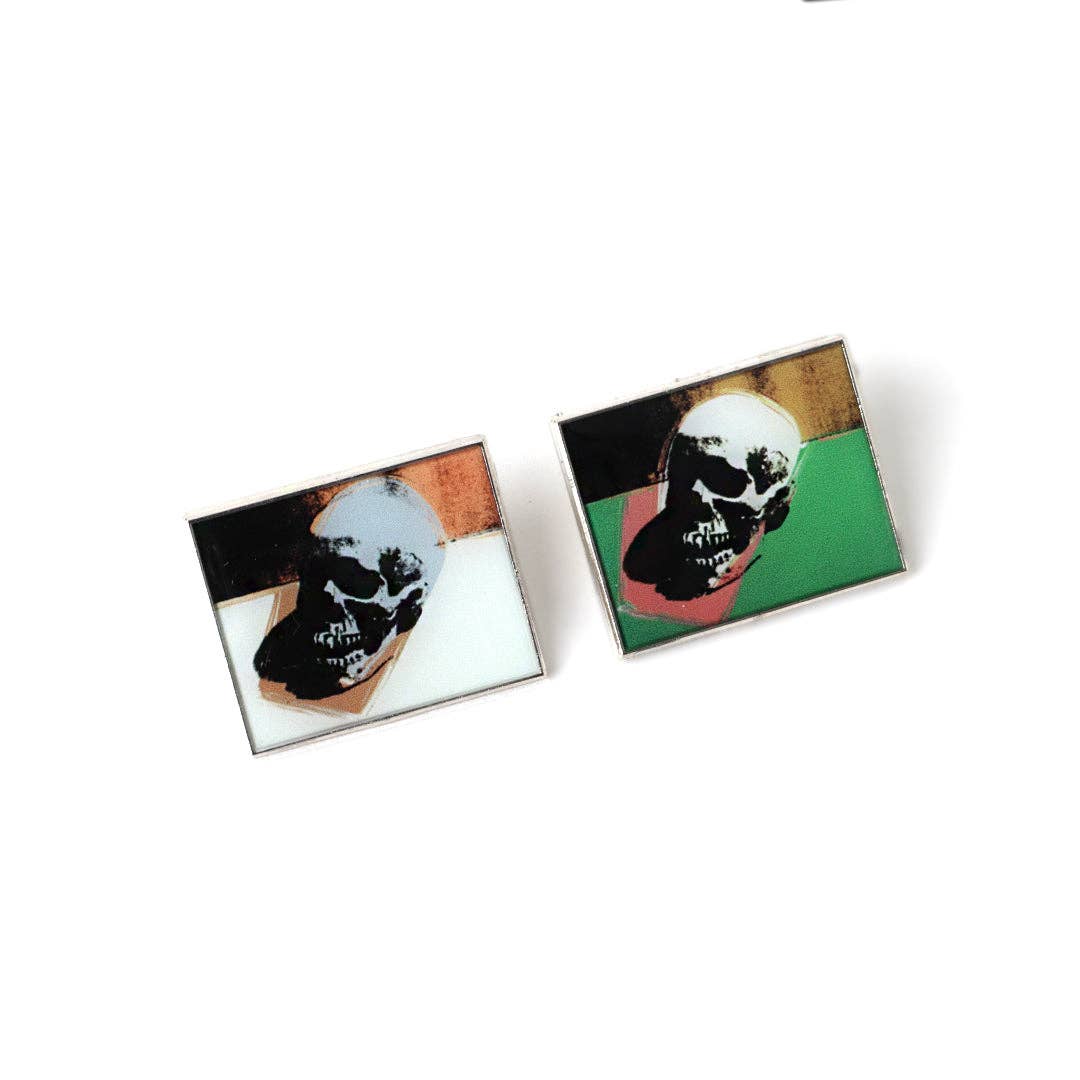 Warhol Skulls White Green Pin Set