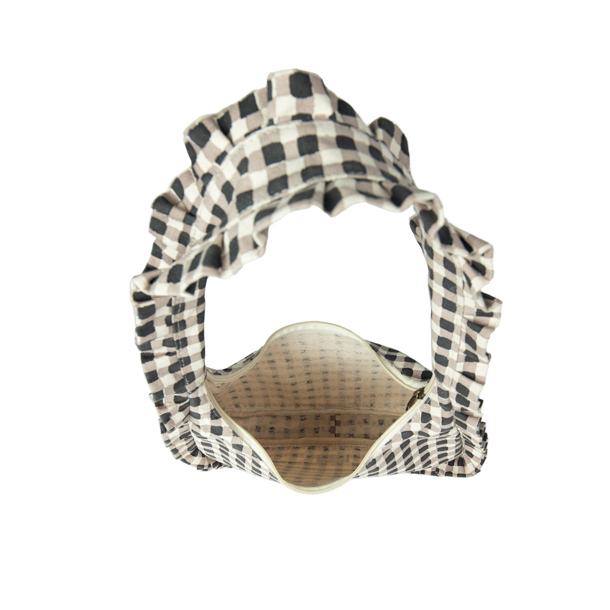 Checkered headband with a woven pattern on a white background
