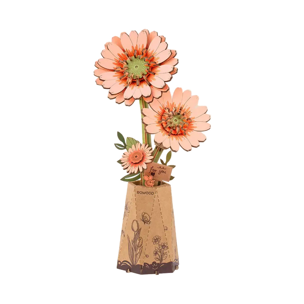 Light Orange DIY Wooden Flower 3D Puzzles