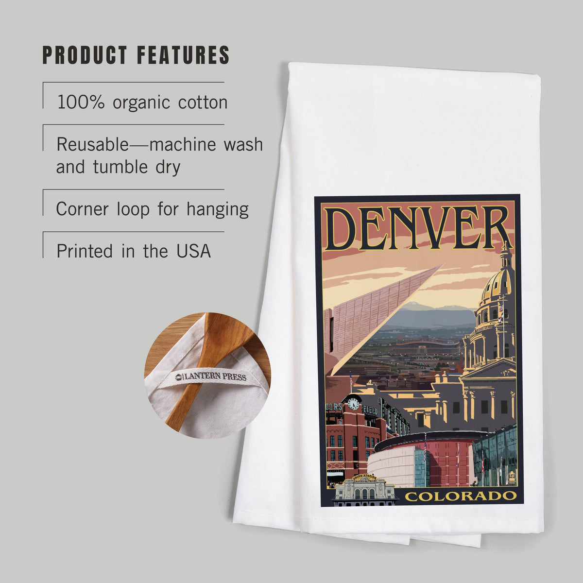 Denver, Colorado, Skyline View Tea Towel
