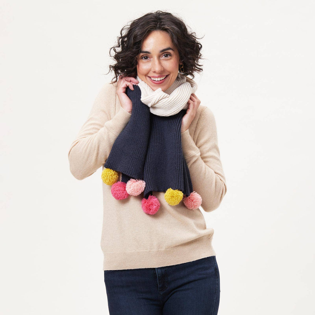 Piccadilly Navy Pink Stripe Scarf