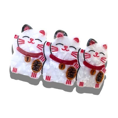 Hand-Painted Extra Lucky Cats French Barrette Hair Clip