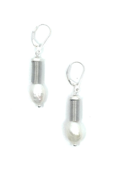Silver Wire With White Pearl Earrings