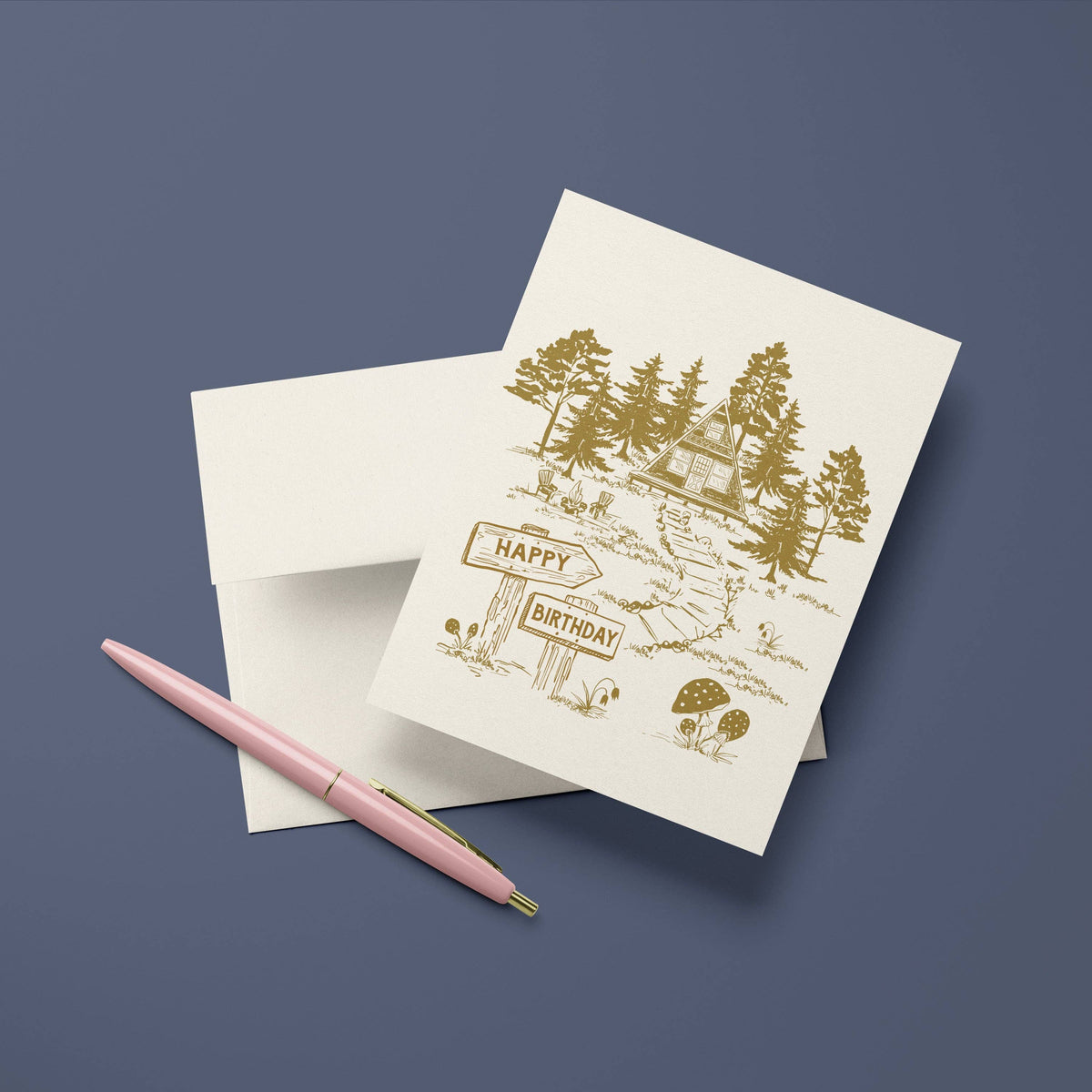 A-Frame Cabin Birthday Greeting Card