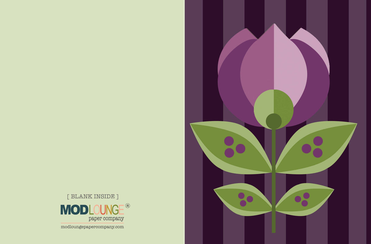 Purple Tulip Mid Century Modern Flower Note Card