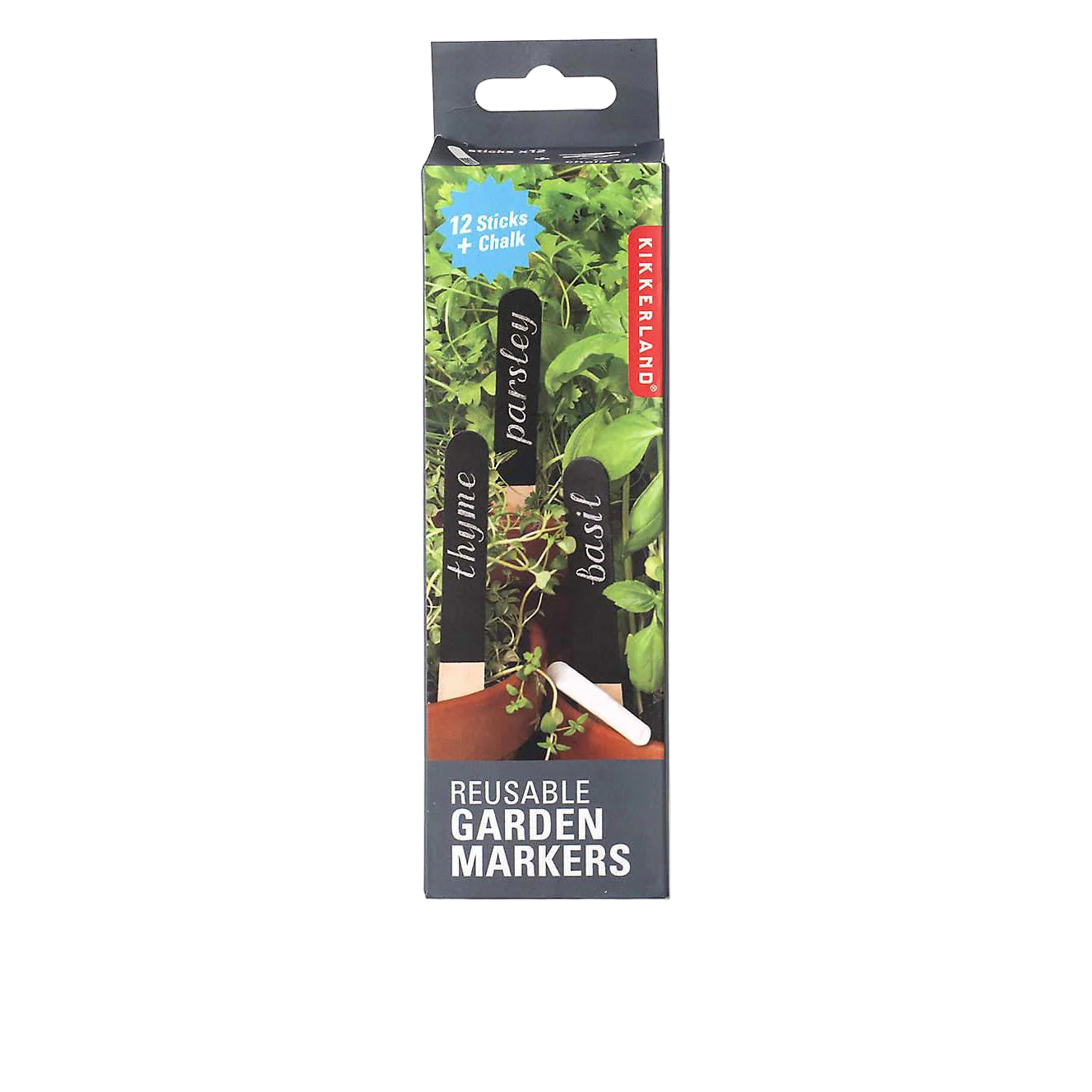 Pack of reusable garden markers with plant images on a white background