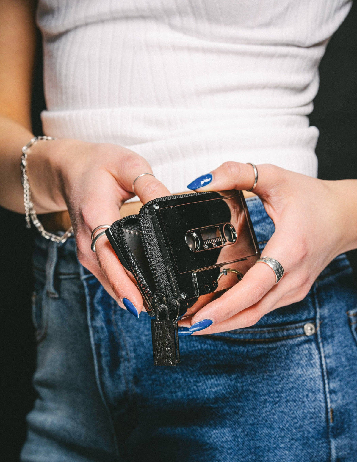 Black Chrome Cassette Tape Wallet | Cute Retro Music Gifts