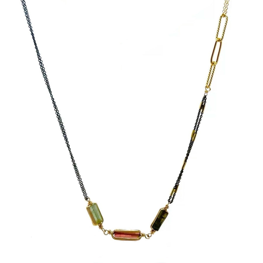 Rosy Trio Gem Mixed Metal Tourmaline Necklace