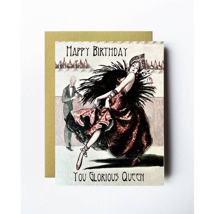 Happy Birthday Glorious Queen Vintage Style Art Deco Card