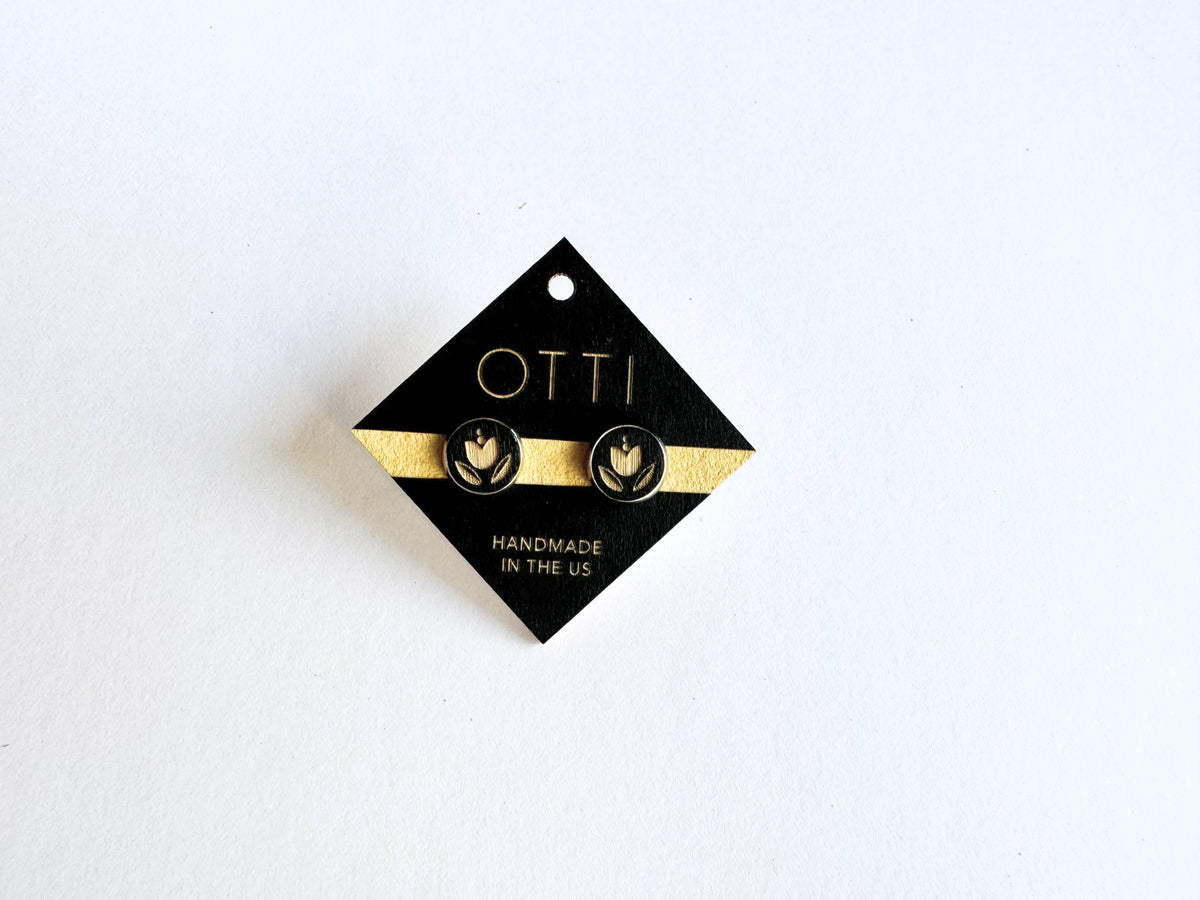 Floral Laser Cut Birch Stud Earrings: Danish Tulip