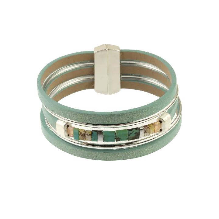 Silver/Turquoise Glass Bead Bracelet