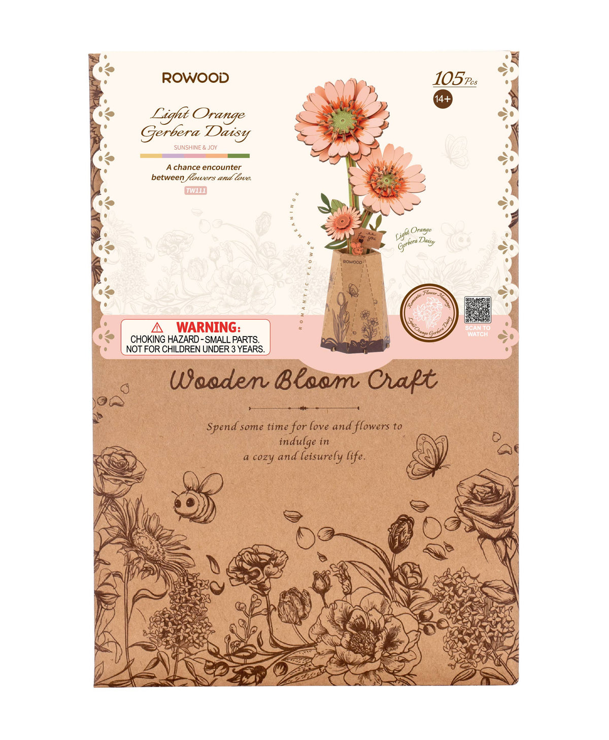 Light Orange DIY Wooden Flower 3D Puzzles