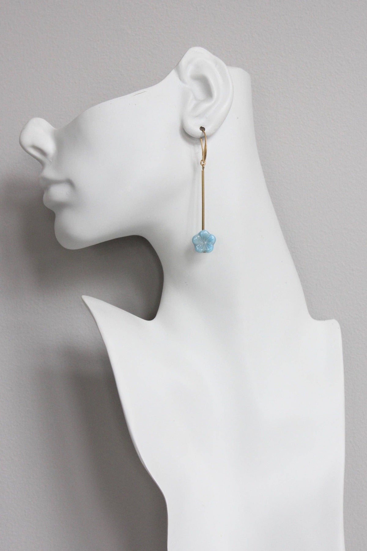 Blue Czech Glass Flower Earrings