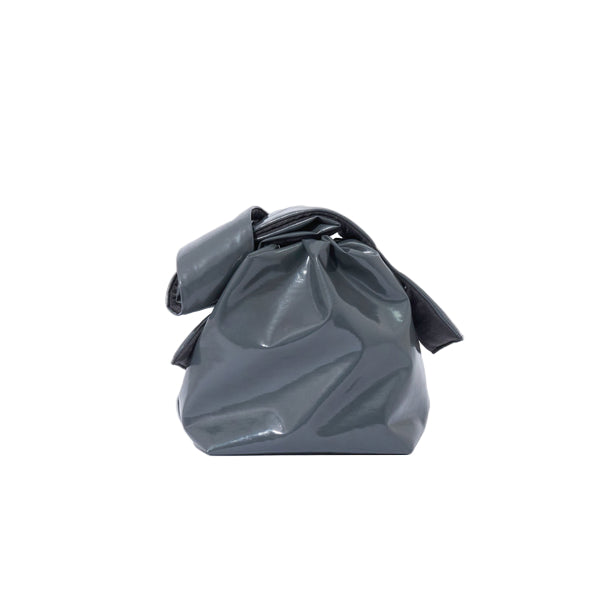 Gray drawstring bag on a white background