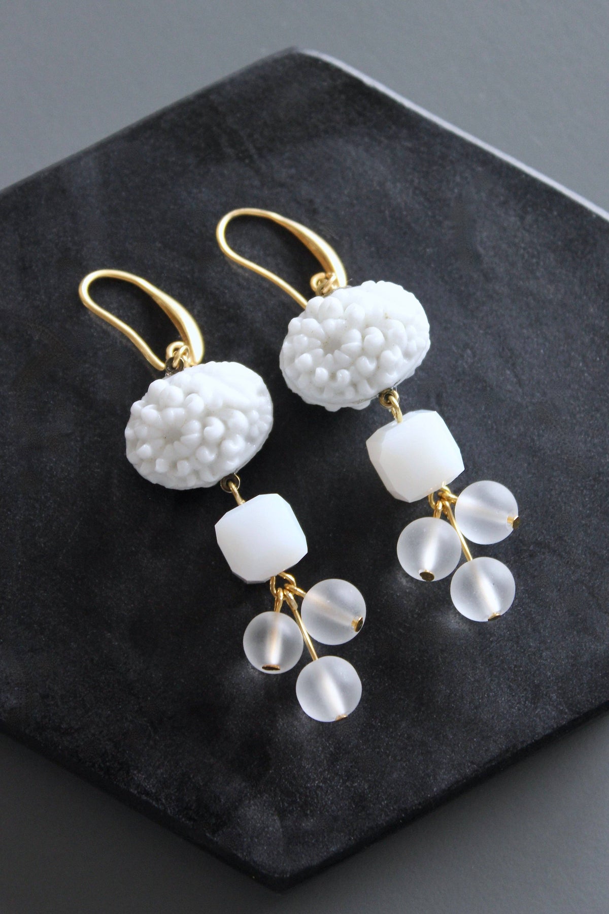 Vintage Chalk White Glass Cluster Earrings