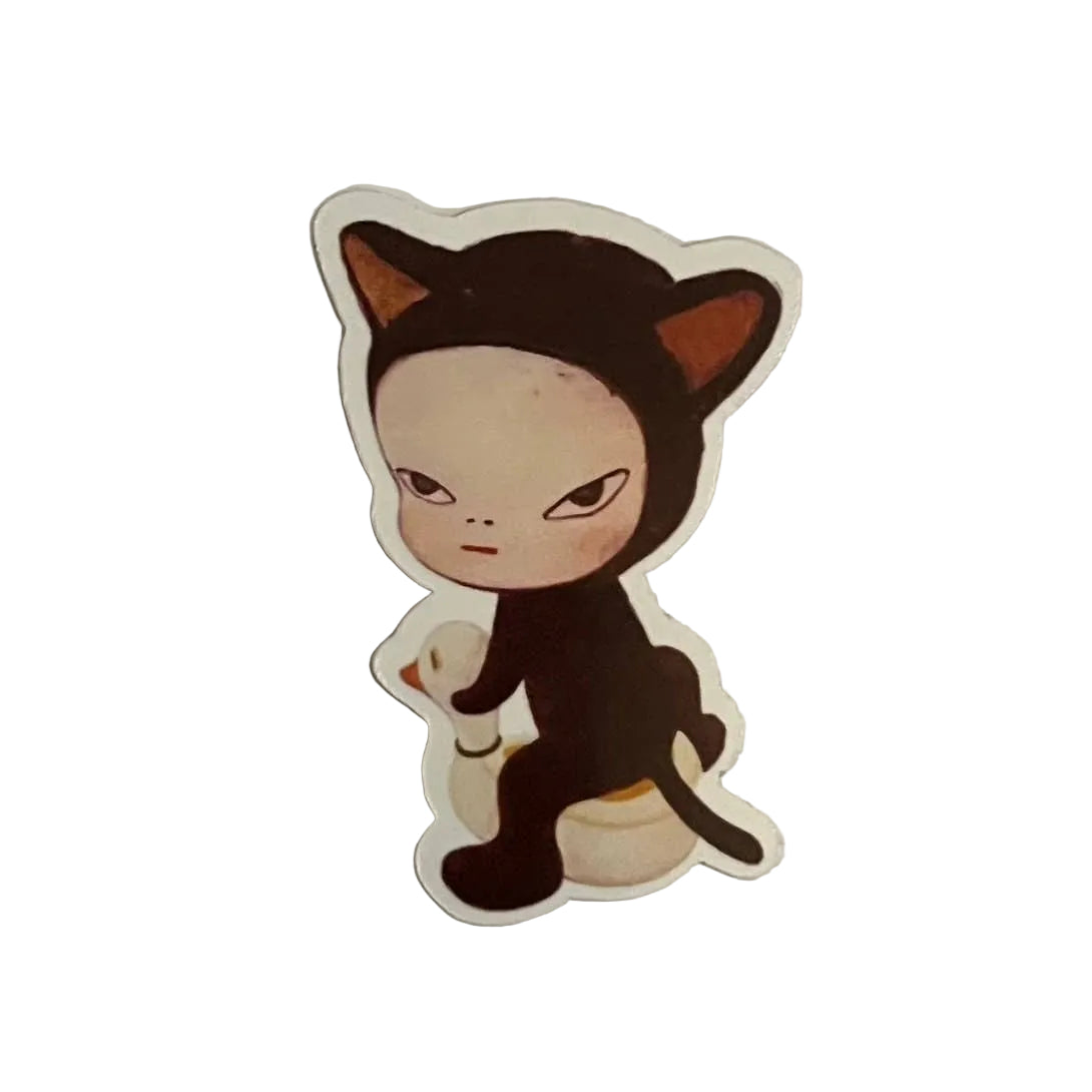Yoshitomo Nara Cat Boy On Duck Glitter Sticker