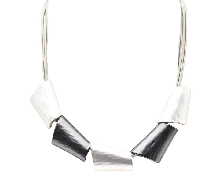 Silver Wire Necklace With Slate Slide Pendants