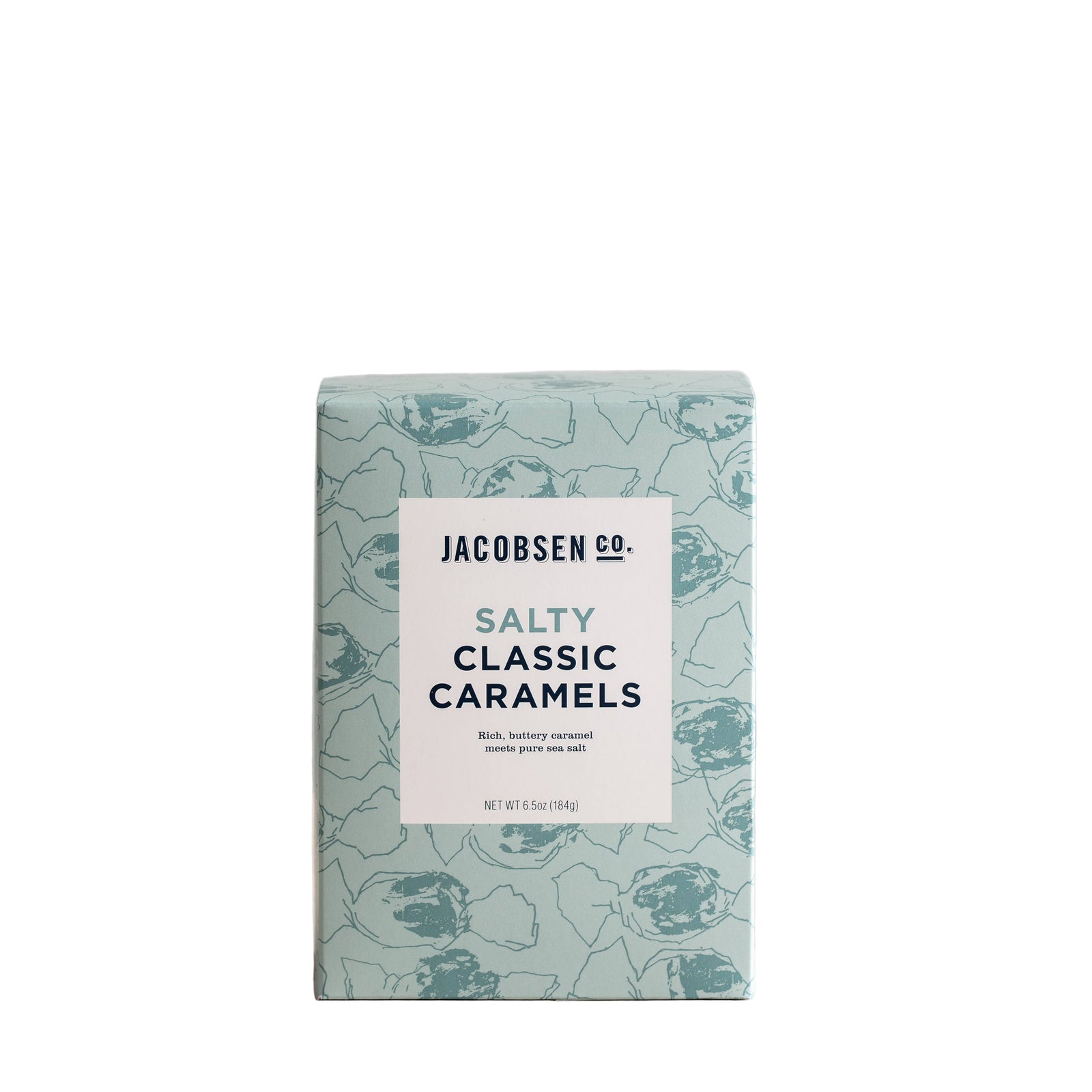 Box of Jacobsen Salty Classic Caramels on a light background