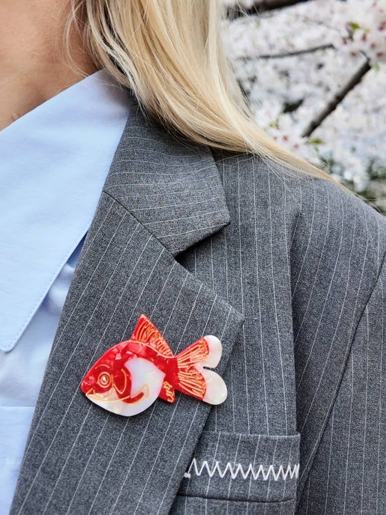 Hand-painted Goldfish Brooch Pin