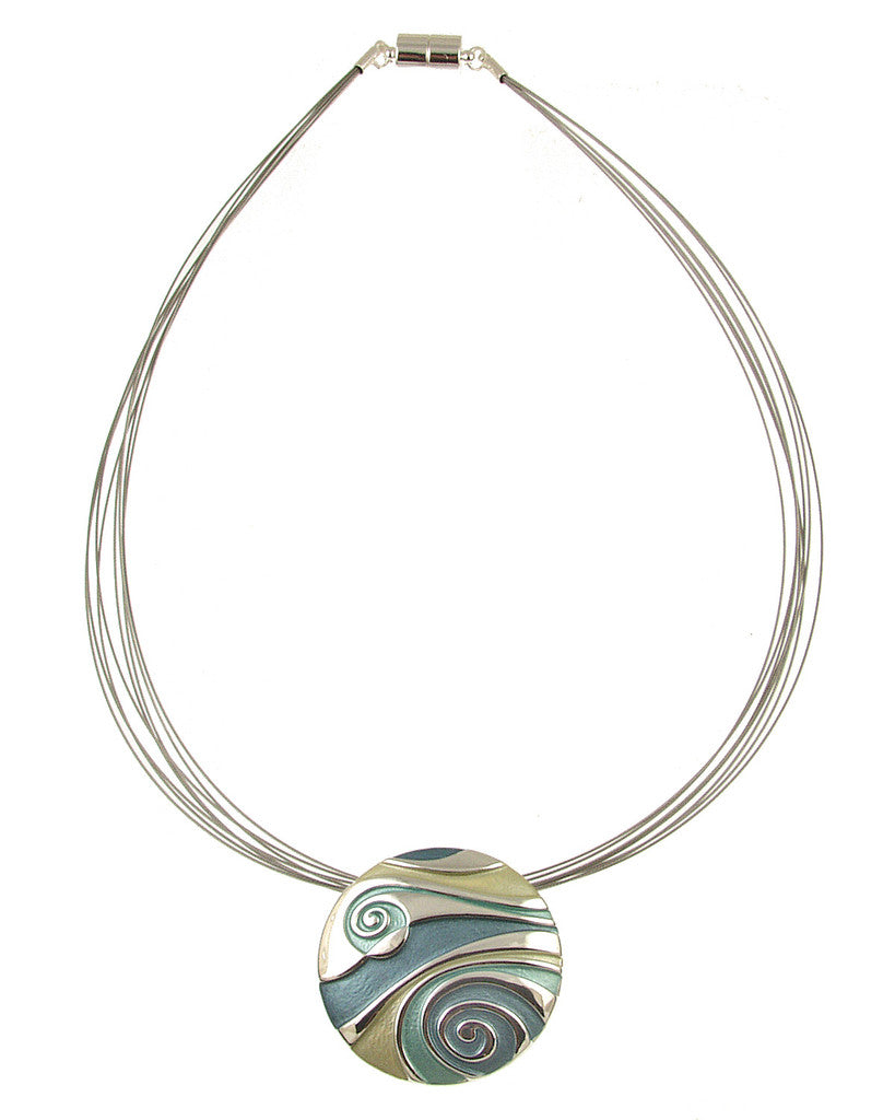 Green & Teal Swirly Pendant Necklace