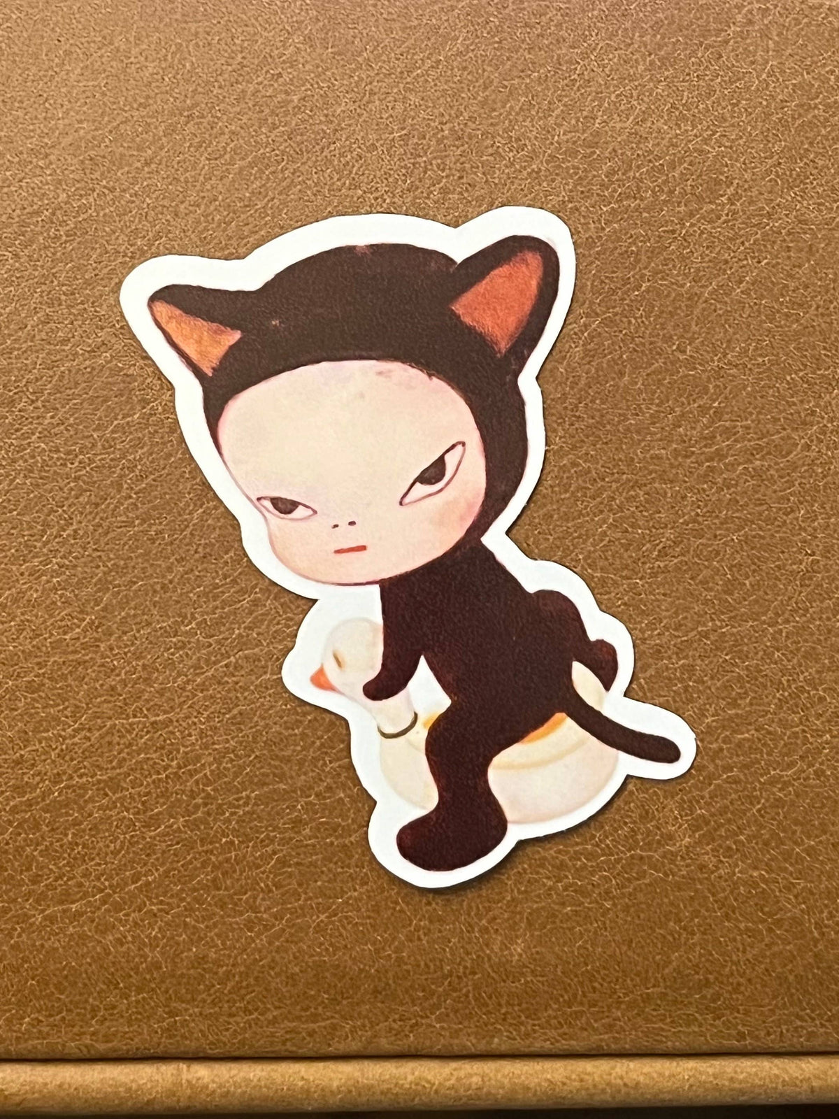 Yoshitomo Nara Cat Boy On Duck Glitter Sticker