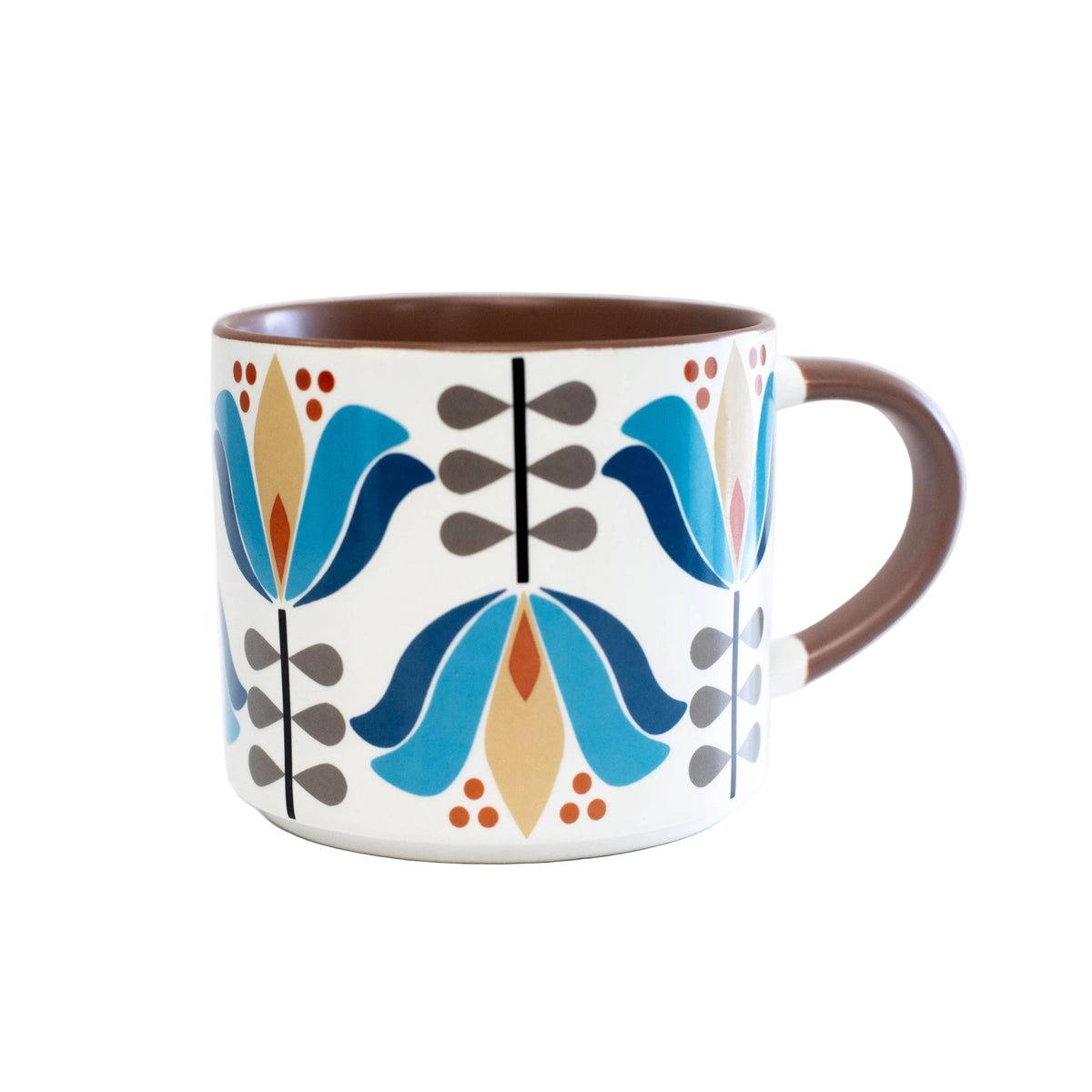 Blue Lotus Flower Mid Century Stackable Matte Coffee Mug